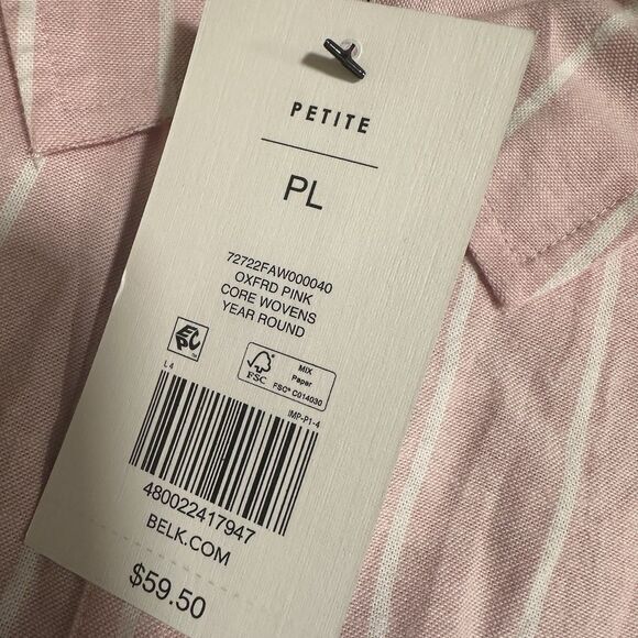 NEW Crown & Ivy Pink White Striped Oxford Button Front Shirt Petite Large PL - Picture 5 of 5